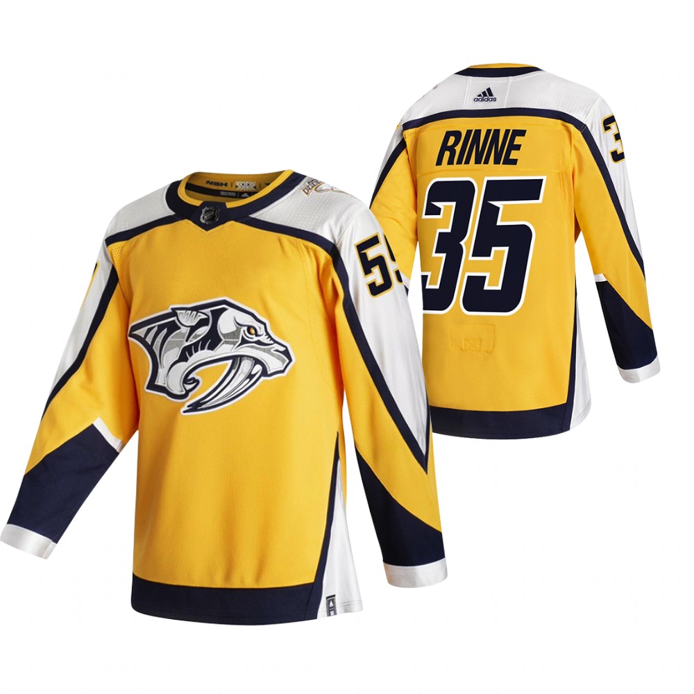 2021 Adidias Nashville Predators #35 Pekka Rinne Yellow Men  Reverse Retro Alternate NHL Jersey